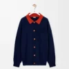 Cárdigan polo de lana azul marino/naranja Cárdigan polo de lana azul marino/naranja
