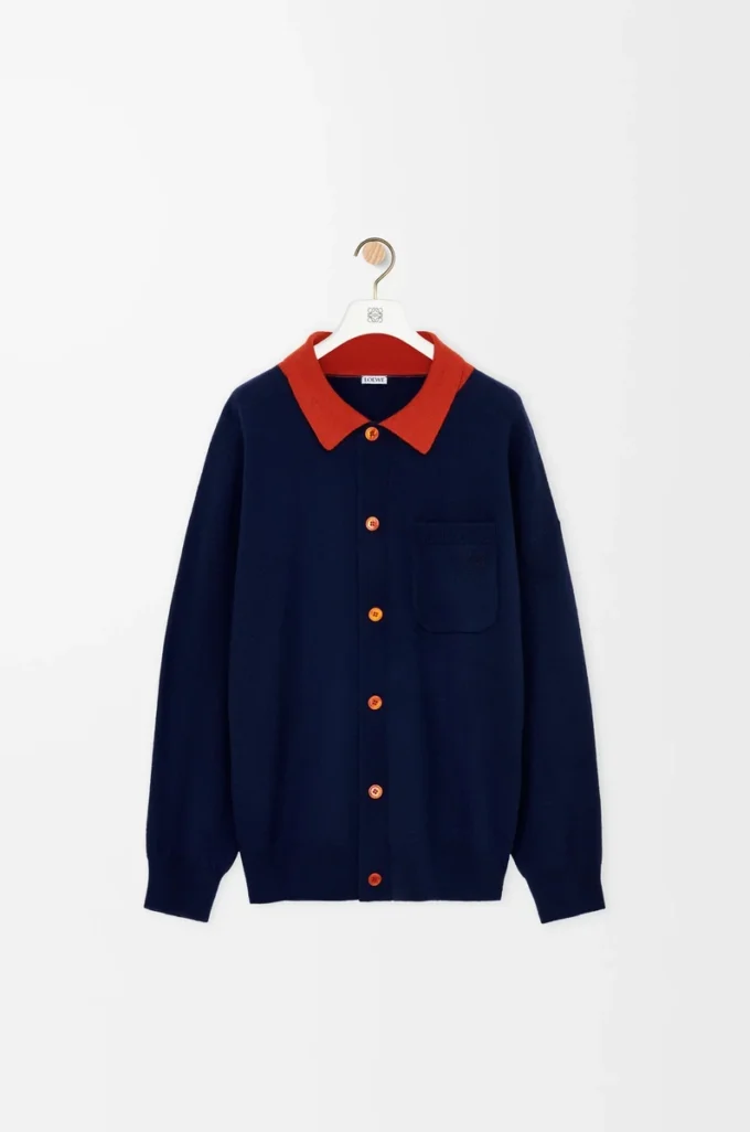 Cárdigan polo de lana azul marino/naranja Cárdigan polo de lana azul marino/naranja