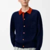 Cárdigan polo de lana azul marino/naranja Cárdigan polo de lana azul marino/naranja