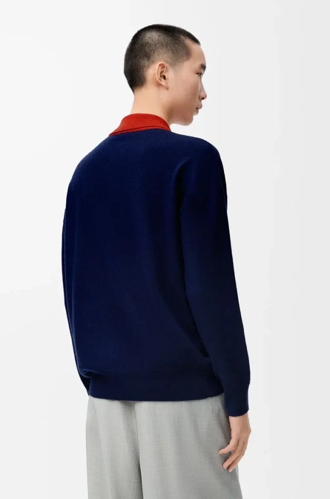 Cárdigan polo de lana azul marino/naranja Cárdigan polo de lana azul marino/naranja