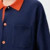 Cárdigan polo de lana azul marino/naranja Cárdigan polo de lana azul marino/naranja