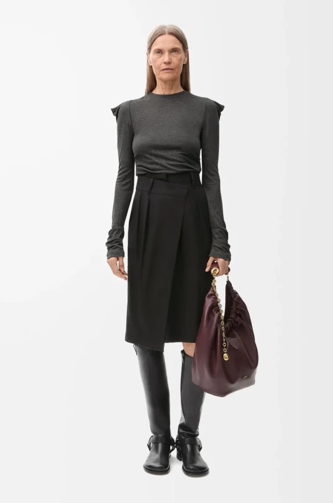 Falda cruzada de algodón y seda Negro