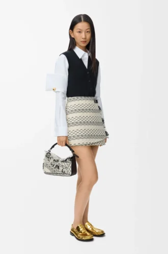 Falda de jacquard de mezcla de lana en negro/blanco