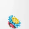 Flor de cactus con tachuela en piel de becerro clásica. Rosa/Azul
