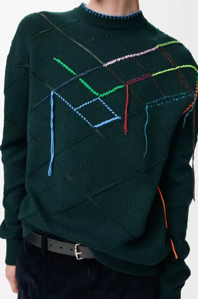 Jersey de lana verde oscuro/multicolor Jersey de lana verde oscuro/multicolor