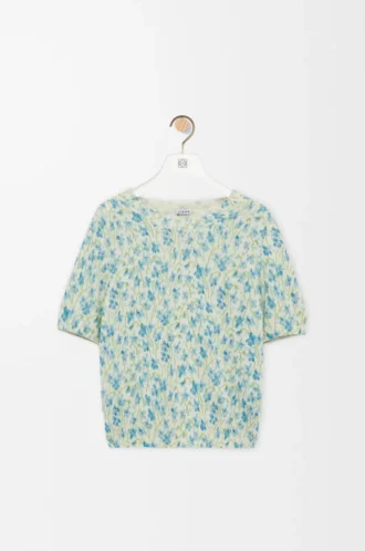 Jersey de manga corta en mezcla de algodón Blanco/Azul