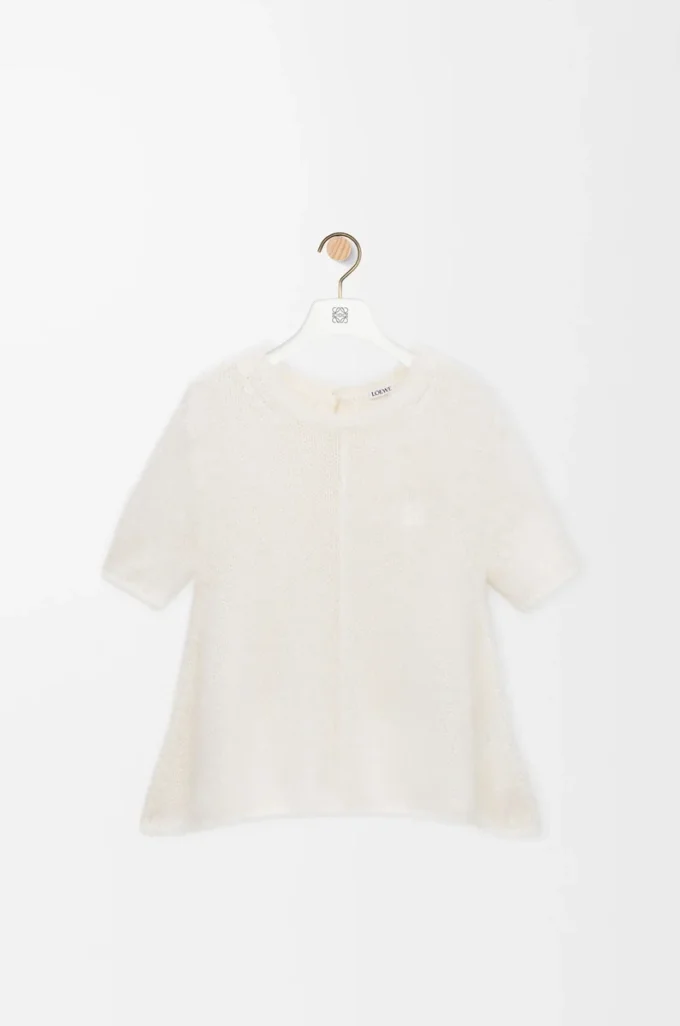 Jersey de manga corta en mezcla de mohair Blanco Jersey de manga corta en mezcla de mohair Blanco