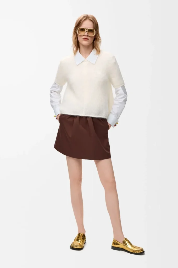 Jersey de manga corta en mezcla de mohair Blanco Jersey de manga corta en mezcla de mohair Blanco