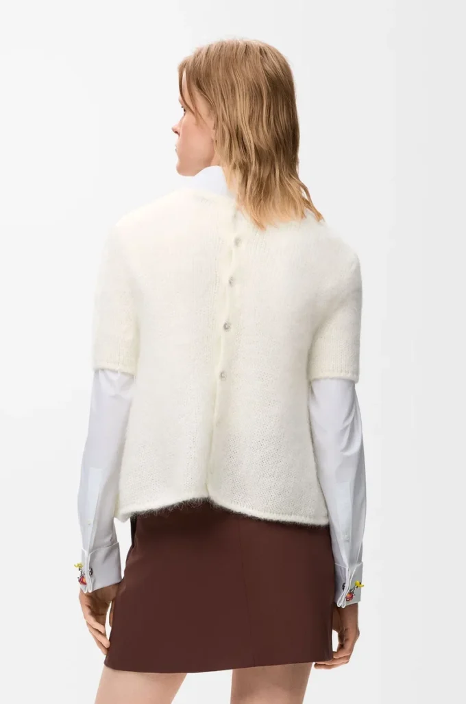 Jersey de manga corta en mezcla de mohair Blanco Jersey de manga corta en mezcla de mohair Blanco