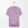 Jersey polo de manga corta en cachemira y seda Lila Jersey polo de manga corta en cachemira y seda Lila
