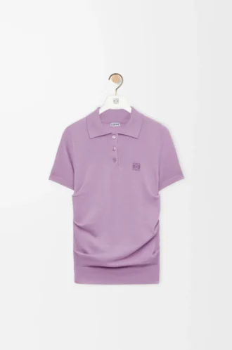 Jersey polo de manga corta en cachemira y seda Lila