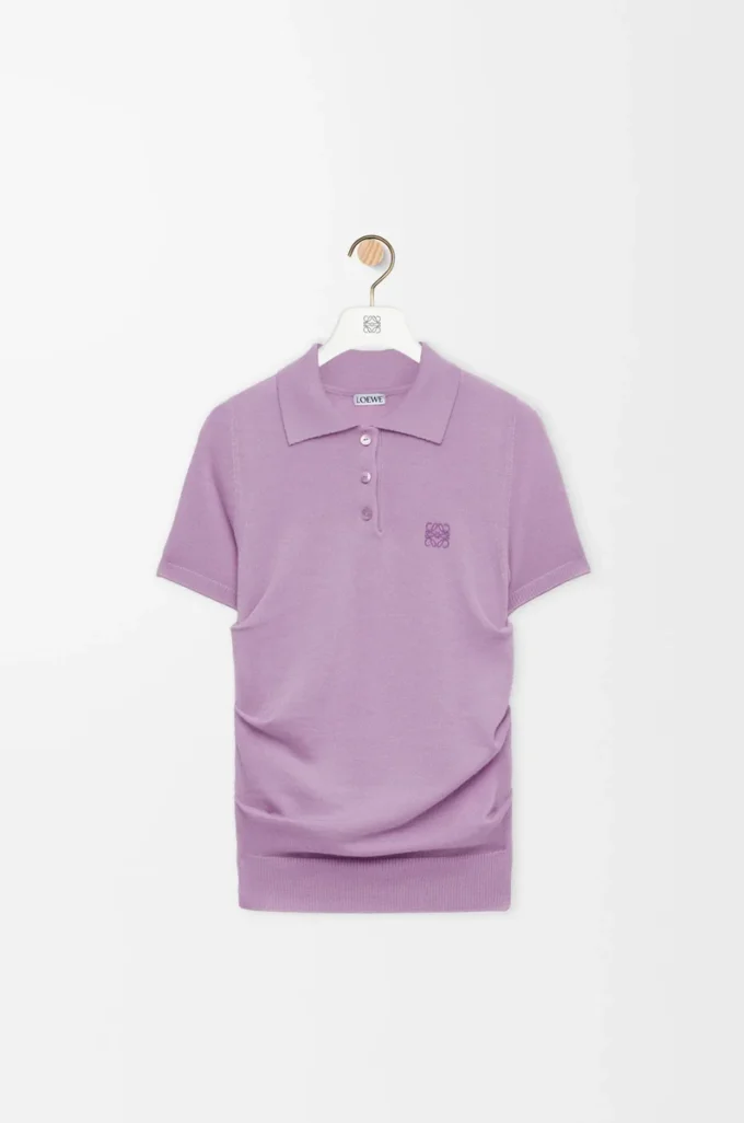 Jersey polo de manga corta en cachemira y seda Lila Jersey polo de manga corta en cachemira y seda Lila