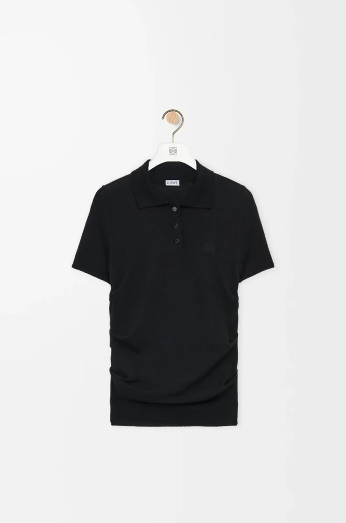 Jersey polo de manga corta en cachemira y seda Negro Jersey polo de manga corta en cachemira y seda Negro