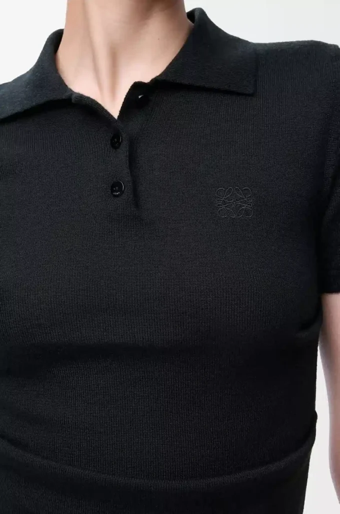 Jersey polo de manga corta en cachemira y seda Negro Jersey polo de manga corta en cachemira y seda Negro