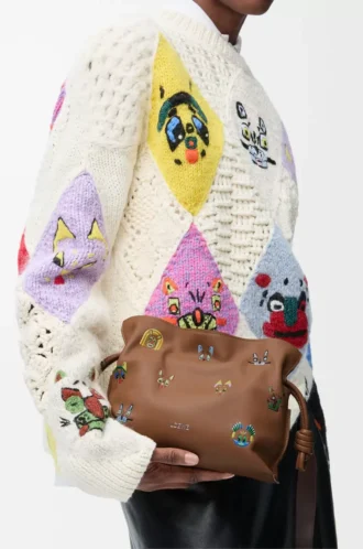 Mini bolso de mano Flamenco Cats en piel de becerro napa Mocha