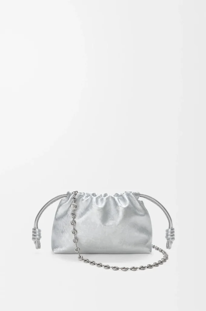 Mini bolso Flamenco en piel de becerro con estampado moiré Plata Mini bolso Flamenco en piel de becerro con estampado moiré Plata