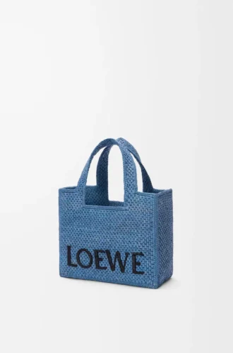Mini bolso tote LOEWE Font en rafia azul claro