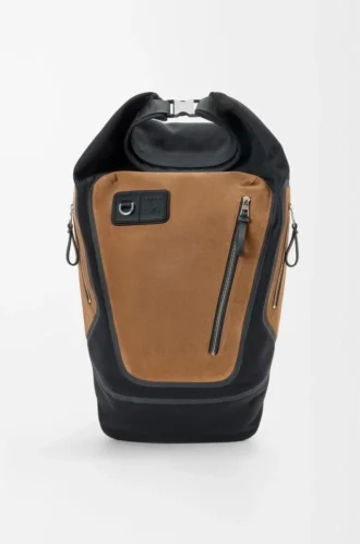Mochila Flex con cierre enrollable en lona y ante Negro/Oro oscuro Mochila Flex con cierre enrollable en lona y ante Negro/Oro oscuro