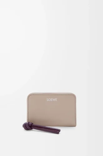 Monedero con cremallera en piel de becerro napa brillante Clay/Plum