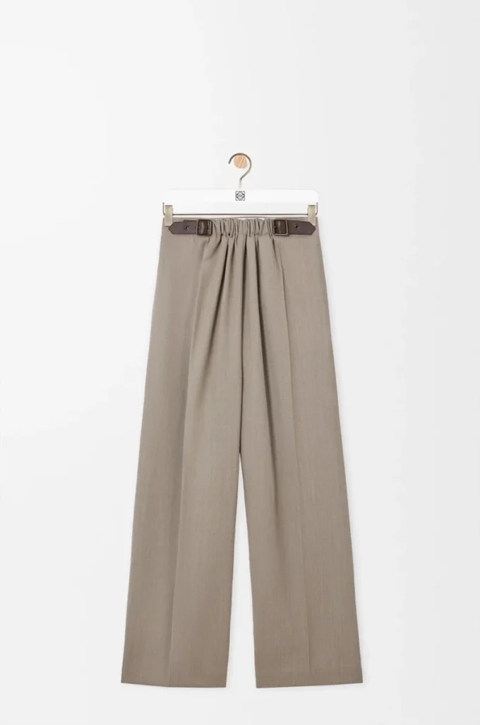 Pantalones con cinturón de lana Beige Melange Pantalones con cinturón de lana Beige Melange