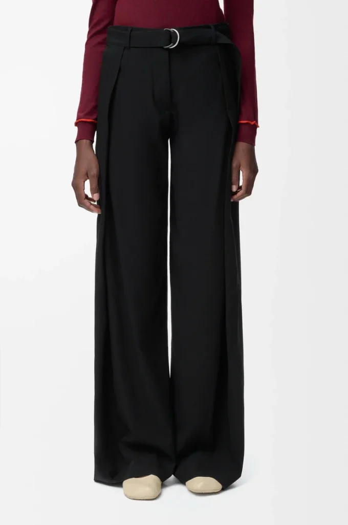 Pantalones con cinturón de lana Negro Pantalones con cinturón de lana Negro