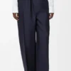 Pantalones con cinturón de lana y seda azul marino Pantalones con cinturón de lana y seda azul marino