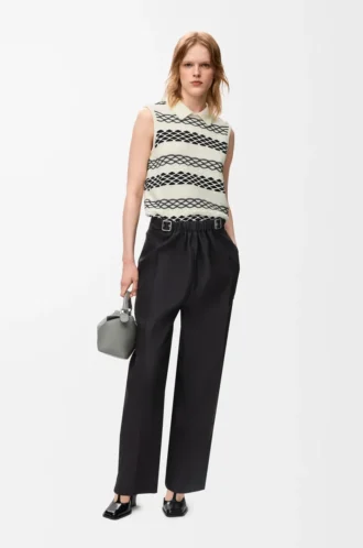 Pantalones con cinturón de lana y seda Negro