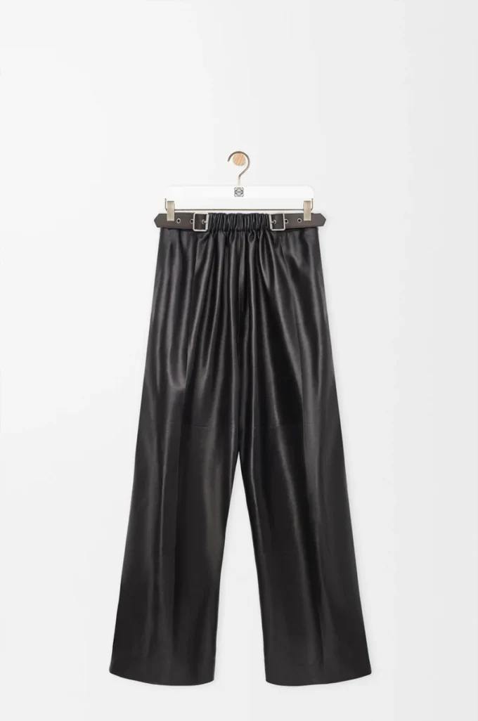 Pantalones con cinturón de piel de cordero napa. Negro Pantalones con cinturón de piel de cordero napa. Negro