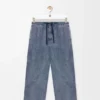 Pantalones con cordón ajustable de algodón y lino Gris azulado Pantalones con cordón ajustable de algodón y lino Gris azulado
