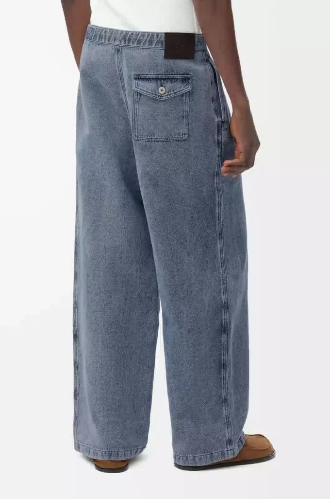 Pantalones con cordón ajustable de algodón y lino Gris azulado Pantalones con cordón ajustable de algodón y lino Gris azulado