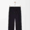 Pantalones con cordón ajustable de lana azul marino Pantalones con cordón ajustable de lana azul marino
