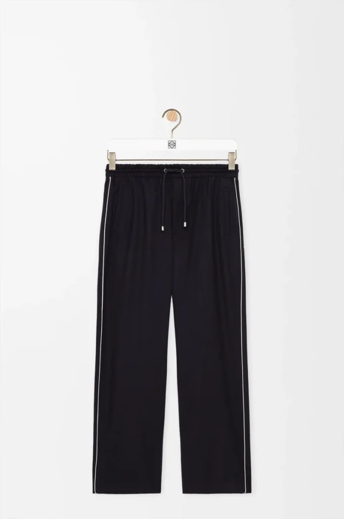 Pantalones con cordón ajustable de lana azul marino Pantalones con cordón ajustable de lana azul marino