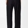 Pantalones con cordón ajustable de lana azul marino Pantalones con cordón ajustable de lana azul marino