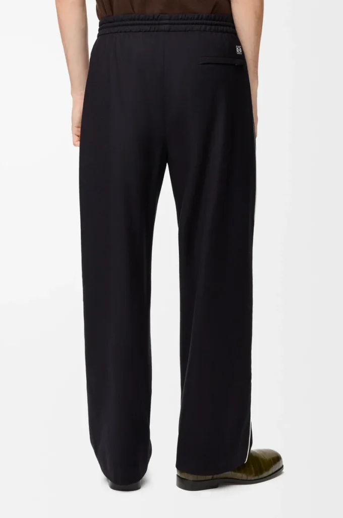 Pantalones con cordón ajustable de lana azul marino Pantalones con cordón ajustable de lana azul marino