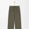 Pantalones con cordón ajustable de lana verde caqui Pantalones con cordón ajustable de lana verde caqui