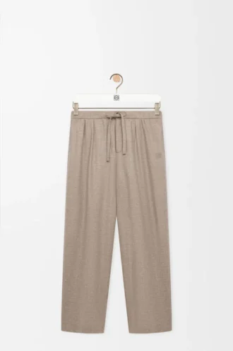 Pantalones con cordón ajustable de lana y cachemira Beige Melange