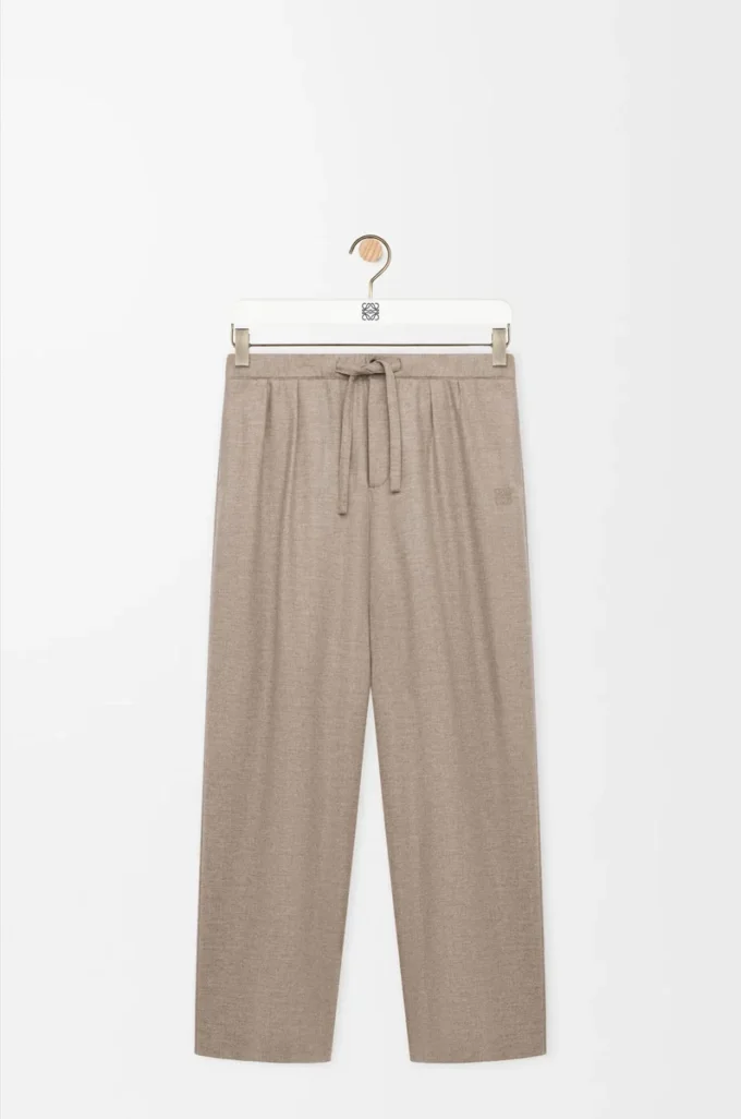 Pantalones con cordón ajustable de lana y cachemira Beige Melange Pantalones con cordón ajustable de lana y cachemira Beige Melange