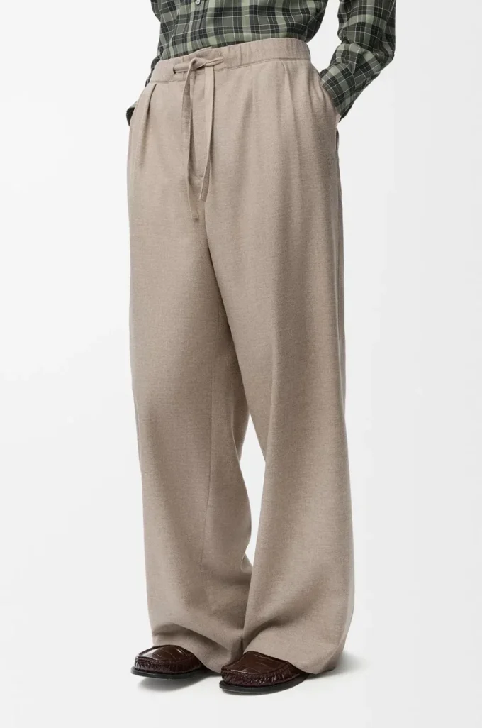 Pantalones con cordón ajustable de lana y cachemira Beige Melange Pantalones con cordón ajustable de lana y cachemira Beige Melange