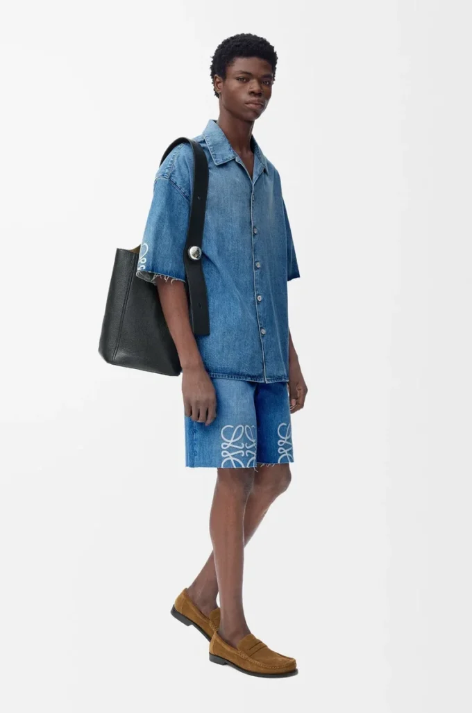 Pantalones cortos Anagram en denim Denim lavado Pantalones cortos Anagram en denim Denim lavado