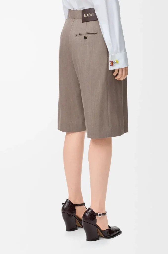 Pantalones cortos con cinturón de lana Beige Melange Pantalones cortos con cinturón de lana Beige Melange