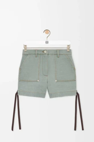 Pantalones cortos de trabajo en denim verde caqui