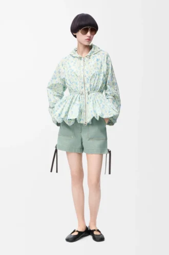 Pantalones cortos de trabajo en denim verde caqui