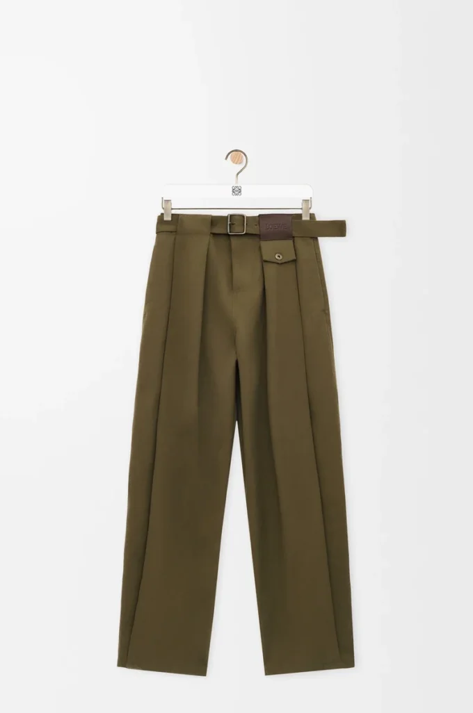 Pantalones de algodón y seda verde caqui
