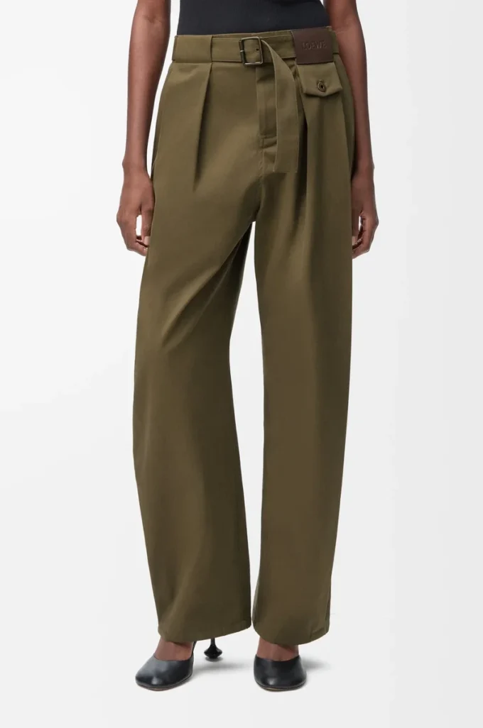 Pantalones de algodón y seda verde caqui