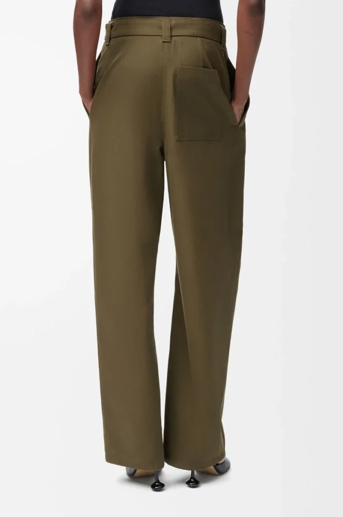 Pantalones de algodón y seda verde caqui