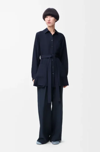 Pantalones de pijama de seda azul marino