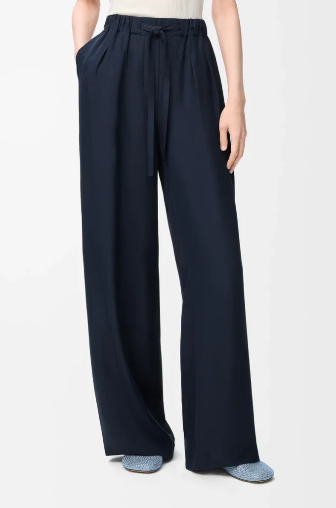 Pantalones de pijama de seda azul marino Pantalones de pijama de seda azul marino