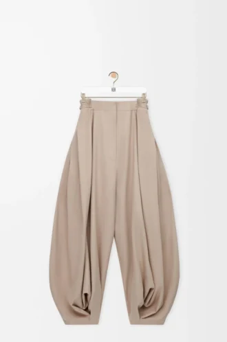 Pantalones drapeados de algodón y seda Beige