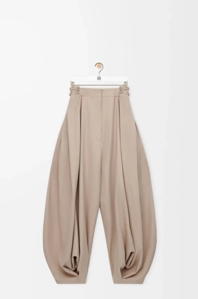 Pantalones drapeados de algodón y seda Beige Pantalones drapeados de algodón y seda Beige