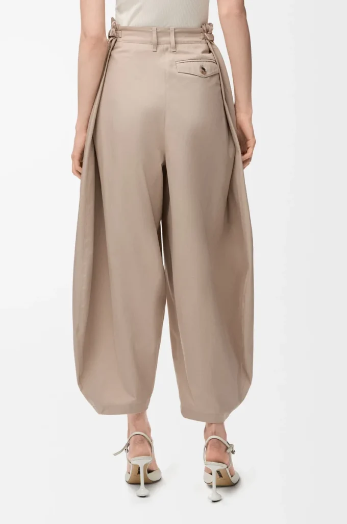 Pantalones drapeados de algodón y seda Beige Pantalones drapeados de algodón y seda Beige